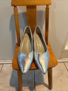 1. State Metallic Silver Pointed-Toe heels
